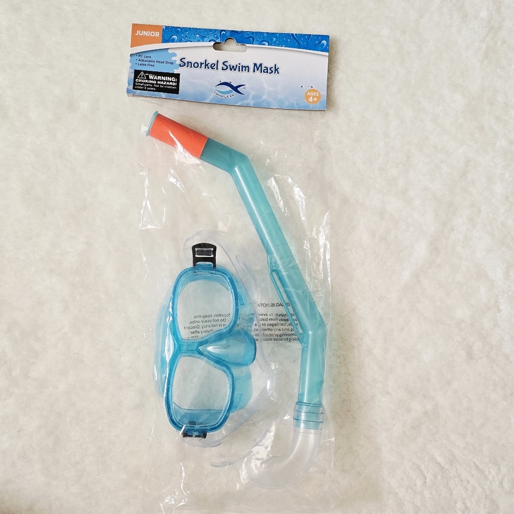 New Kids Goggles Mask and Snorkel Combo Snorkeling Set Clear Blue Swim Gear 4+